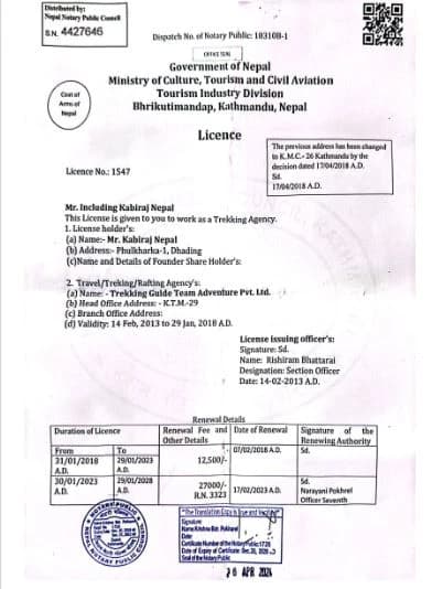 Tourism Board License