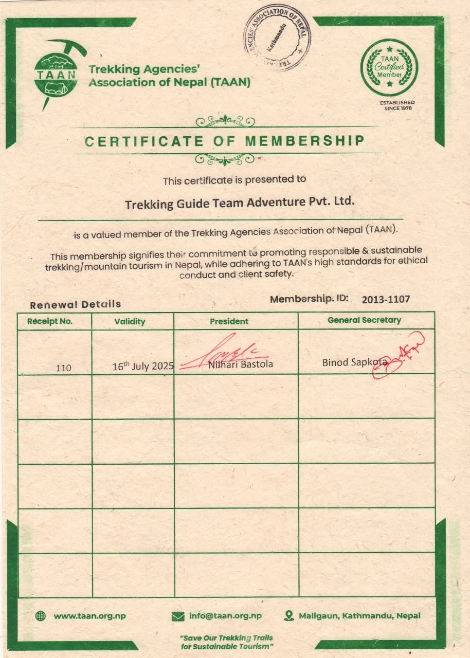 Certificate of TAAN