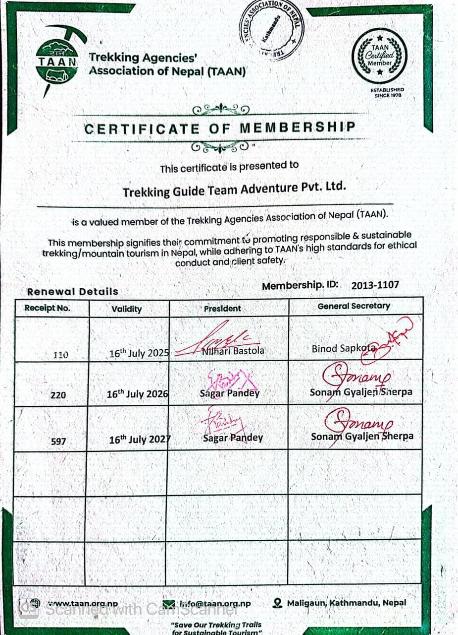 Certificate of TAAN