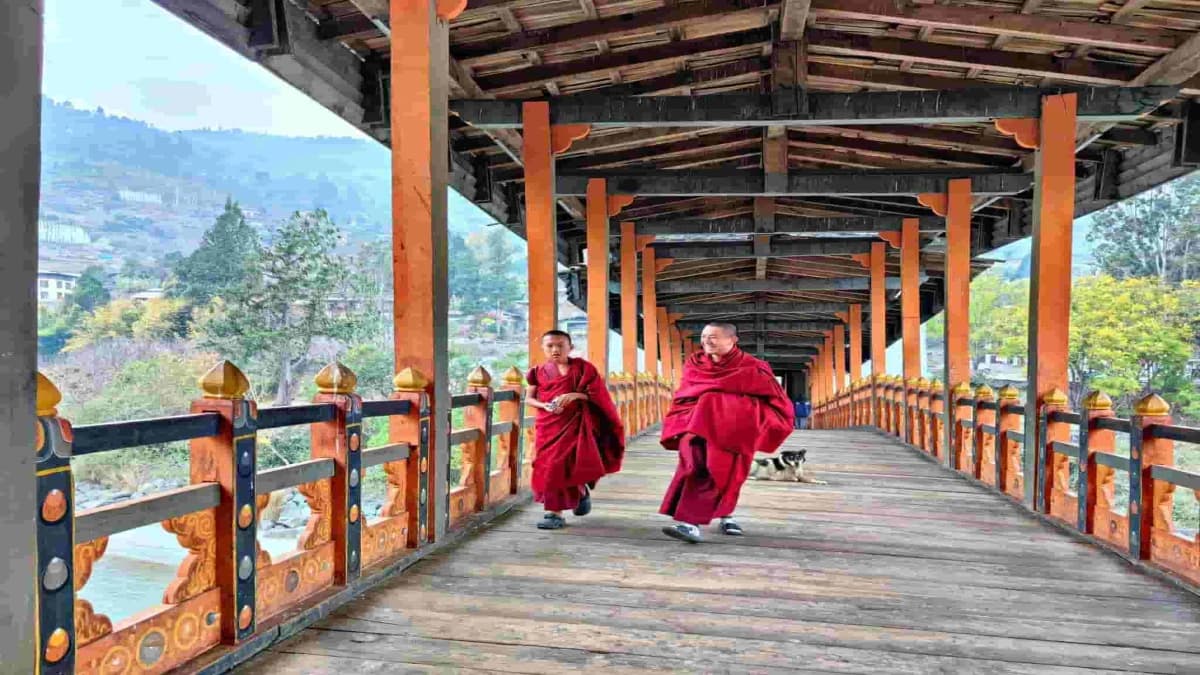 Monks in Monastery of Bhutan