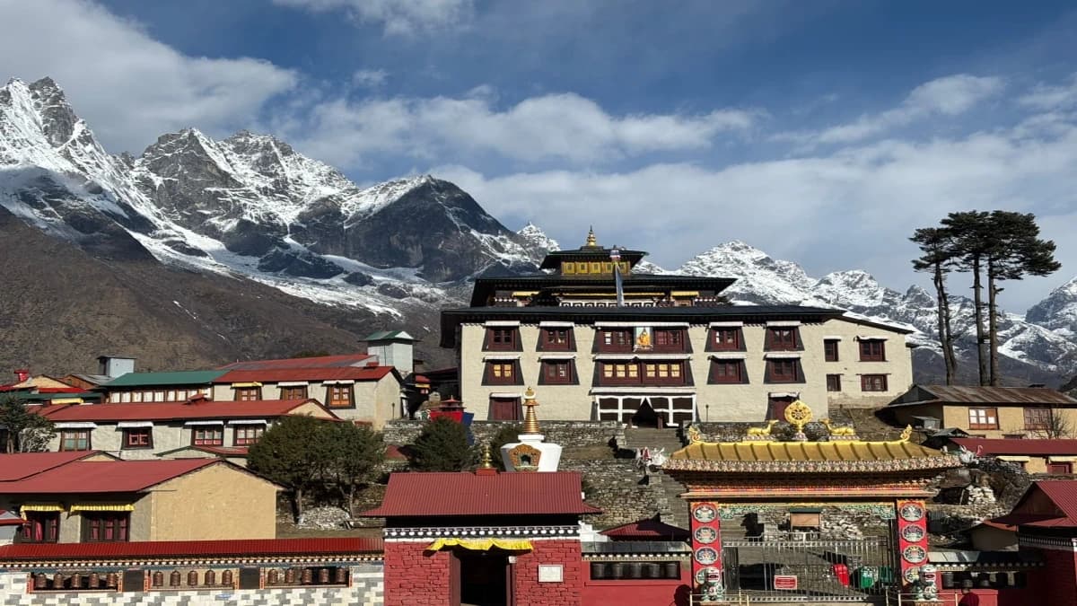 Tengboche Monastery with dramatic Himalayan peaks in the Everest region of Nepal