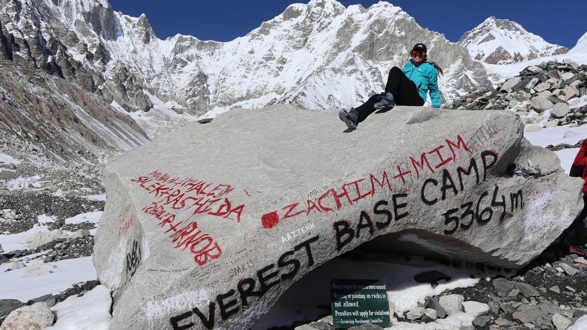 Trekker on the Everest Base Camp rock at 5,364m