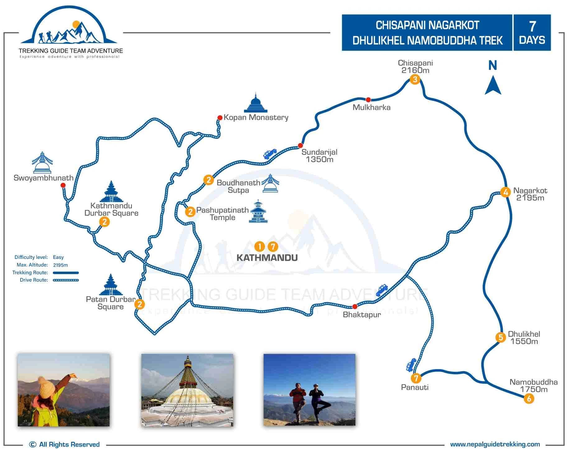 Chisapani-Nagarkot-Dhulikhel-Namobuddha-Trek-Route-Map