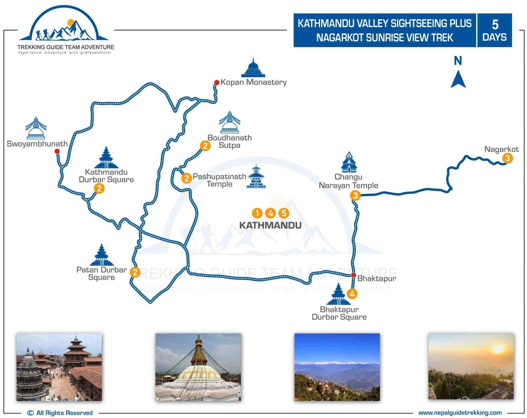 Kathmandu-Valley-Sightseeing-Plus-Nagarkot-Sunrise-View-Trek-Map