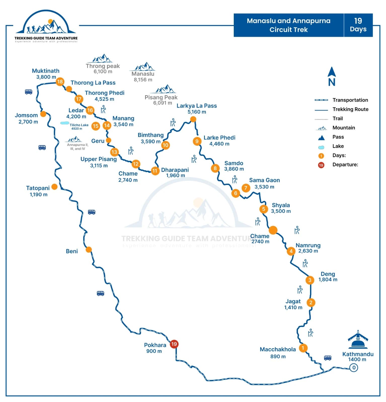 manaslu annapurna circuit trek map